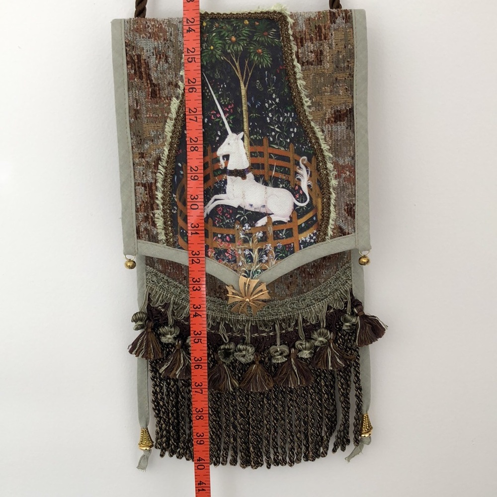 Handmade Unicorn Bag Fringe Tassel Fabric Renaissance Medieval Garb Tapestry - Picture 9 of 12